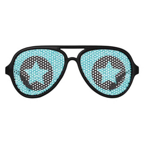 Superstar Rockstar Cool Blue Star Black Party Aviator Sunglasses