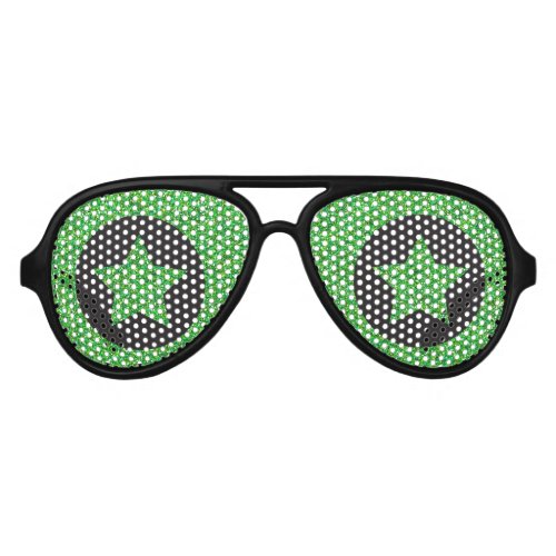 Superstar Rockstar Cool Green Star Black Party Aviator Sunglasses