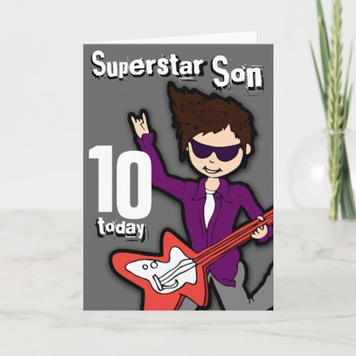 Superstar Son 10th birthday gray red boy card