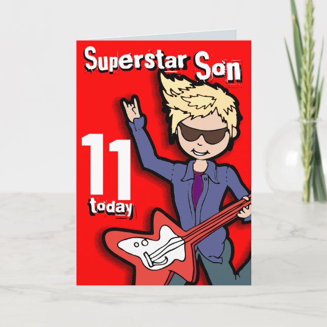 Superstar Son 11th birthday red blonde boy card (Front)