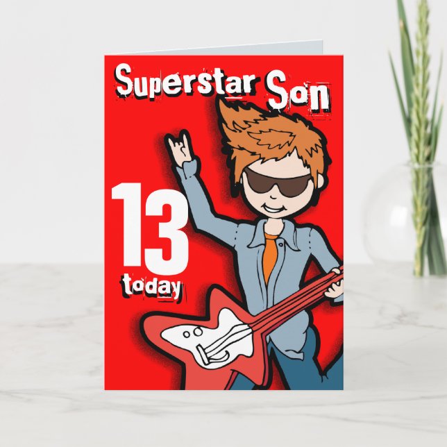 Superstar Son 11th birthday red boy card (Front)