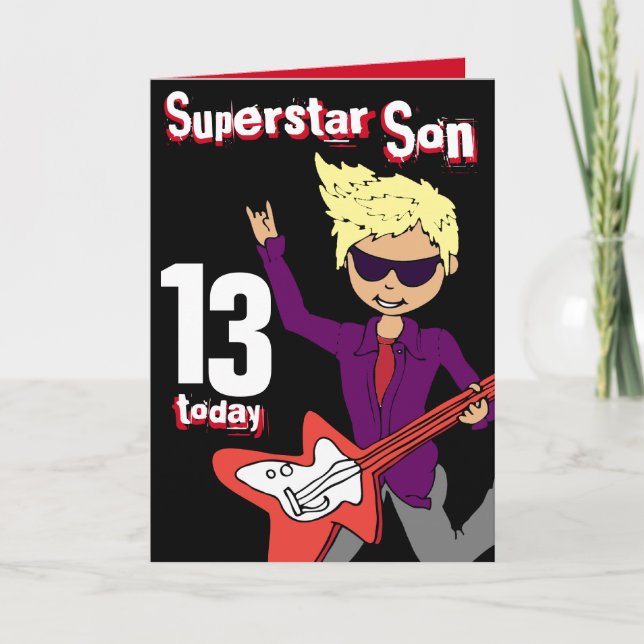 Superstar Son 13th birthday red blonde hair card (Front)