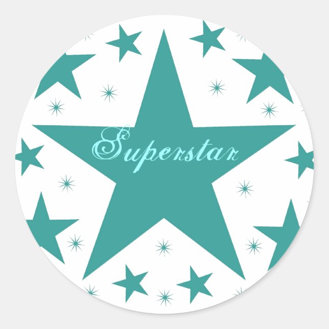 Superstar Stickers, Teal Classic Round Sticker (Front)