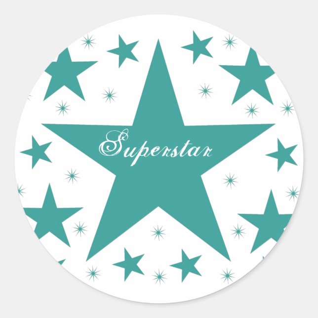 Superstar Stickers, Teal Classic Round Sticker (Front)