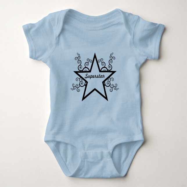 Superstar Swirls Baby Tee, Black Bodysuit (Front)