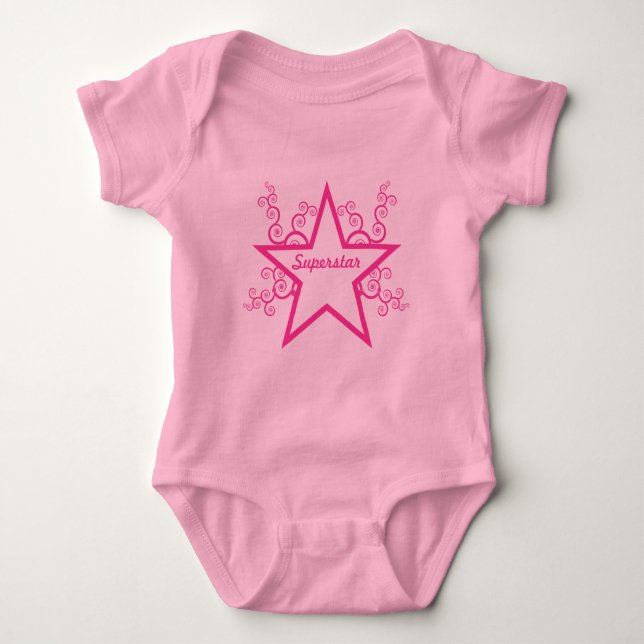 Superstar Swirls Baby Tee, Bright Pink Baby Bodysuit (Front)