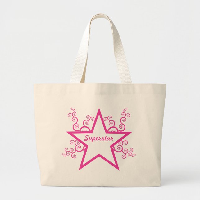 Superstar Swirls Bag, Bright Pink Large Tote Bag (Front)