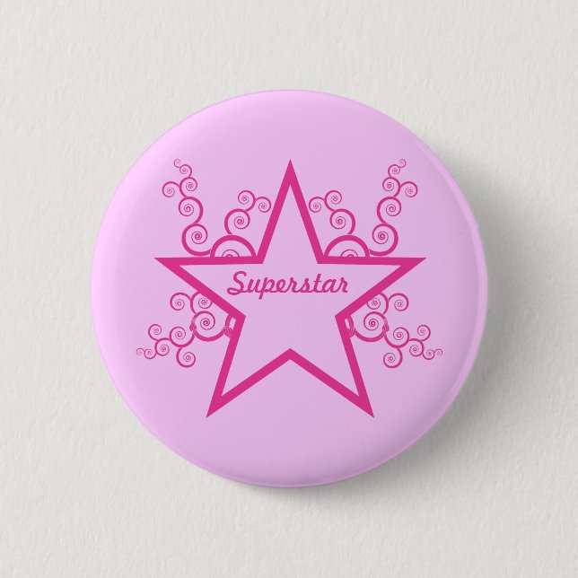 Superstar Swirls Button, Bright Pink Pinback Button (Front)