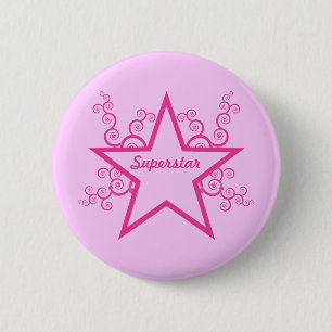 Superstar Swirls Button, Bright Pink Pinback Button