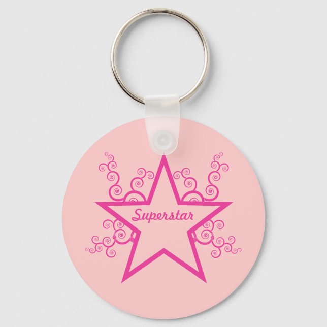Superstar Swirls Keychain, Bright Pink Keychain (Front)