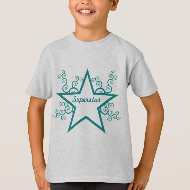Superstar Swirls Kids Shirt, Teal T-Shirt (Front)