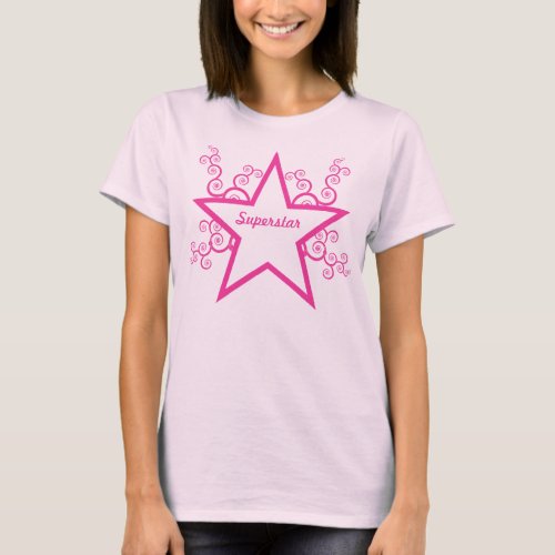 Superstar Swirls Ladies Shirt Bright Pink T_Shirt