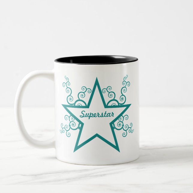 Superstar Swirls Mug, Teal Two-Tone Coffee Mug (Left)