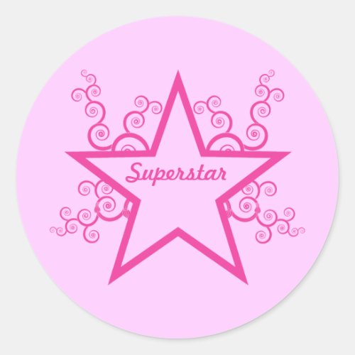 Superstar Swirls Stickers Bright Pink Classic Round Sticker