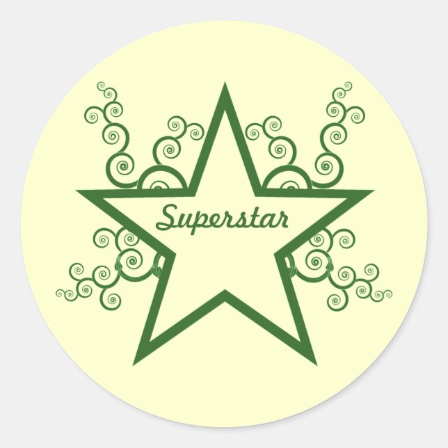 Superstar Swirls Stickers, Forest Green Classic Round Sticker (Front)