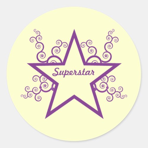 Superstar Swirls Stickers Purple Classic Round Sticker