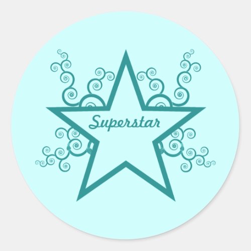 Superstar Swirls Stickers Teal Classic Round Sticker