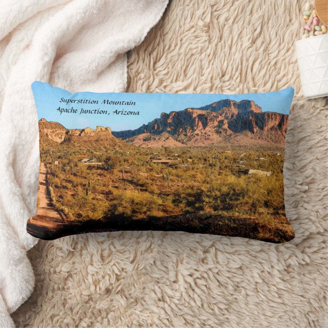 Superstion Mountain Arizona Desert Dirt Road Lumbar Pillow (Blanket)