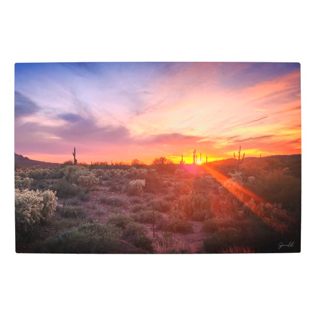 Superstition Cactus Sunset Metal Print (Front)