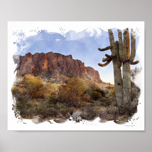 Superstition Mountain Evening Light Saguaro Cactus Poster