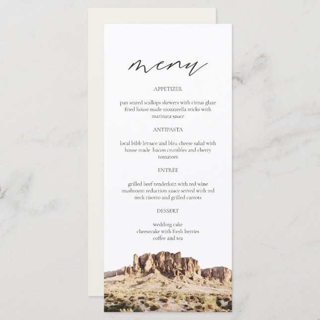 SUPERSTITION MOUNTAIN Watercolor Wedding Menu Card (Front/Back)