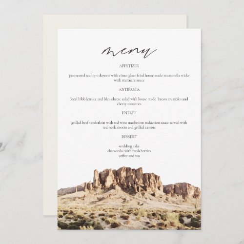 SUPERSTITION MOUNTAIN Watercolor Wedding Menu Card