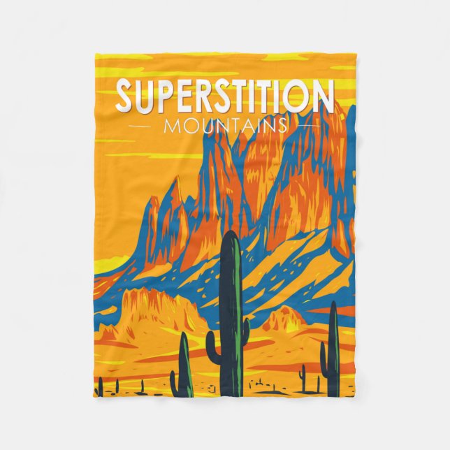 Superstition Mountains Arizona Vintage Fleece Blanket (Front)