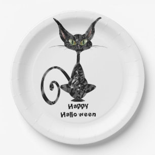 Superstitious Black Cat Halloween Party Paper Plates