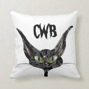 Superstitious Black Cat Monogram Throw Pillow
