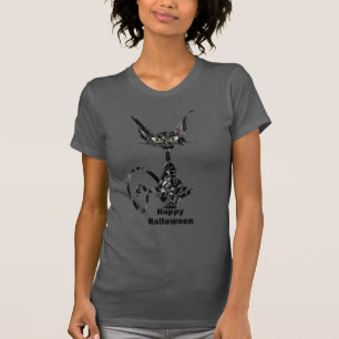 Superstitious Black Cat on Gray T-Shirt