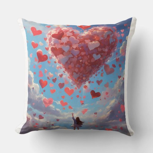 Supersweet hearts in the sky throw pillow
