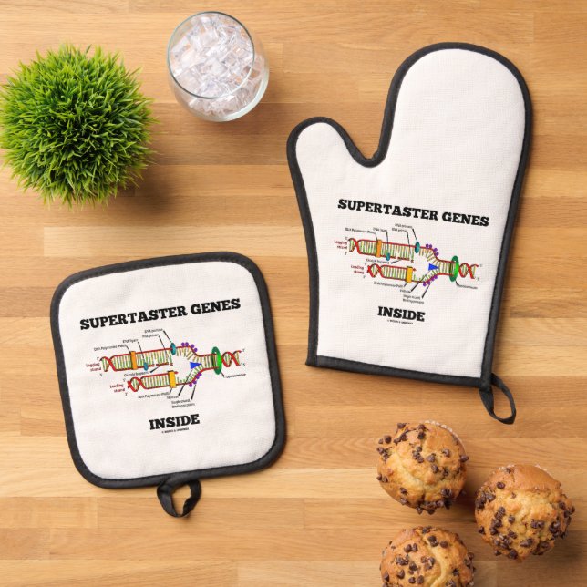 Supertaster Genes Inside DNA Replication Humor Oven Mitt & Pot Holder Set (Top Down)