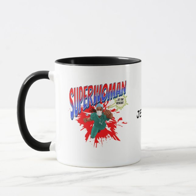 SUPERWOMAN Medic, Nurse, Doctor. Editable name Mug (Left)