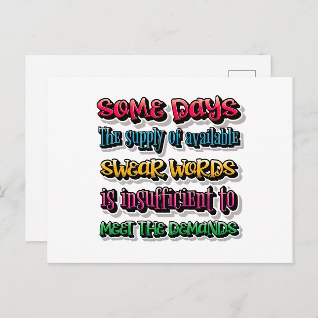 Supply Of Available Swear Words Is Insufficient Postcard (Front/Back)
