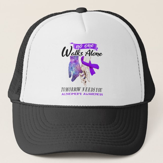 Support Alzheimer's Awareness Ribbon Gifts Trucker Hat (Front)