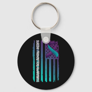 Support American Flag Ribbon Suicide Awareness For Keychain