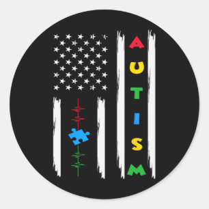 Support Autism Awareness American Flag Puzzle And Classic Round Sticker