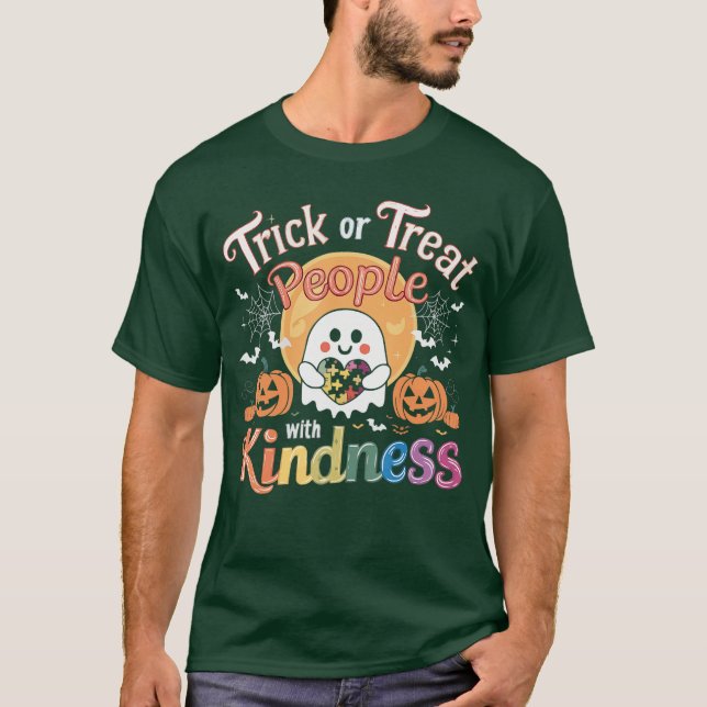 Support Autism Halloween Spooky Autistic Trick Or  T-Shirt (Front)
