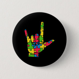 Support Autism Love Sign Language  Button