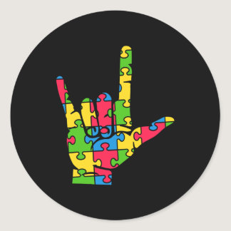 Support Autism Love Sign Language  Classic Round Sticker