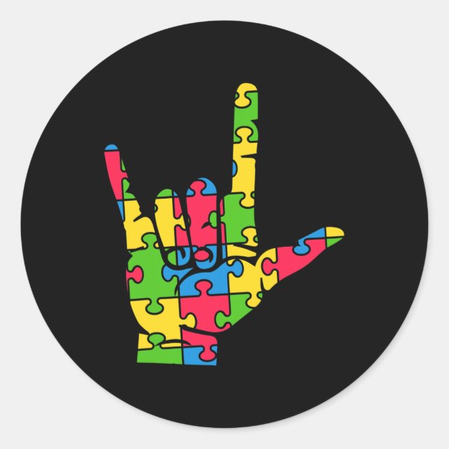 Support Autism Love Sign Language  Classic Round Sticker (Front)