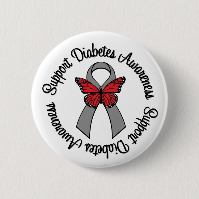 Support Diabetes Awareness Butterfly Ribbon Button (Front)