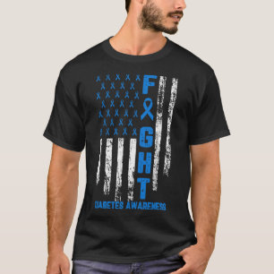 Support Fight Us Flag Blue Type 2 Type 1 Diabetes  T-Shirt