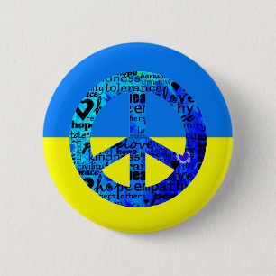 Support for Ukraine Flag Blue Peace Sign Button