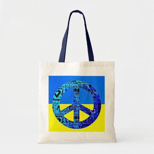Support for Ukraine Flag Blue Peace Sign Tote Bag (Front)