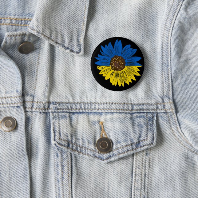 Support for Ukraine Sunflower Blue & Yellow Flag Button (In Situ)