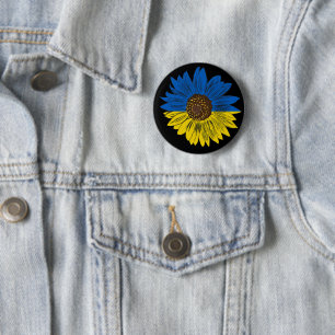 Support for Ukraine Sunflower Blue & Yellow Flag Button