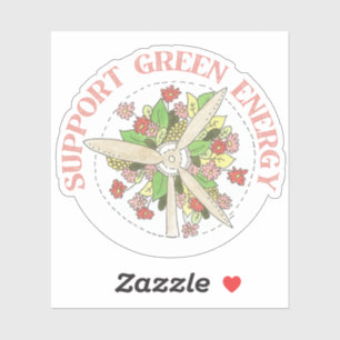 Support Green Energy Wind and Flowers Sticker