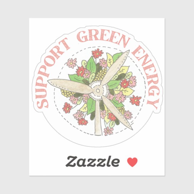 Support Green Energy Wind and Flowers Sticker (Sheet)