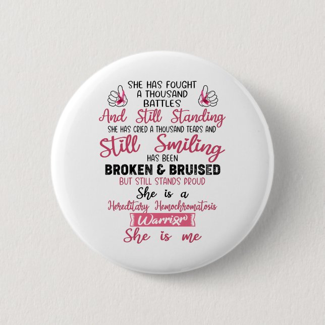 Support Hereditary Hemochromatosis Warrior Gifts Button (Front)